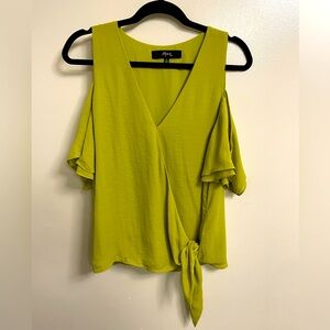 Womens radiant green off the shoulder/cold shoulder cut out, side tie blouse.